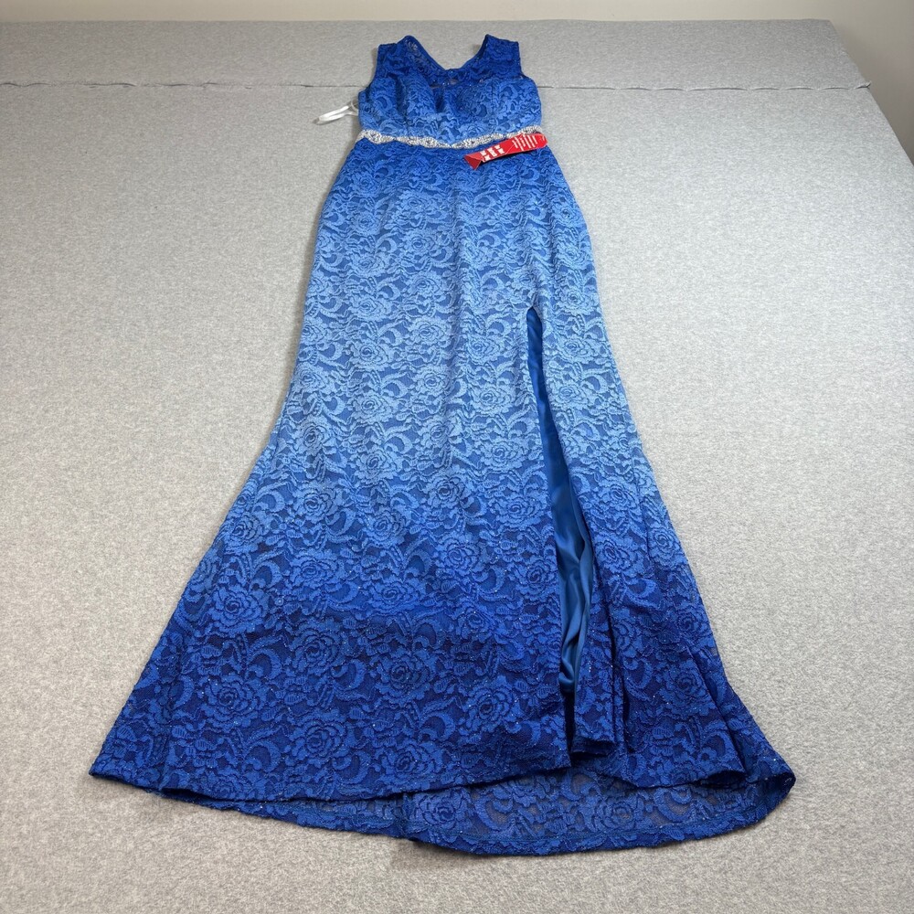 Vtg City Triangles Dress Women 10 Blue Ombre Lace Shimmer Dance Party Fairy Y2K